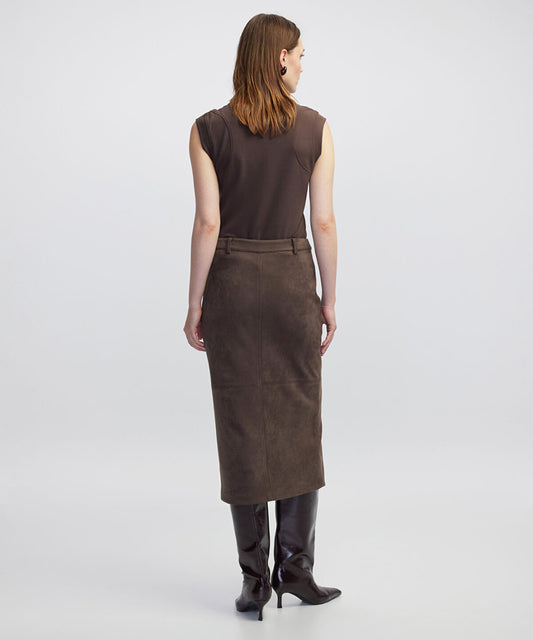 Suede-Effect Midi Skirt