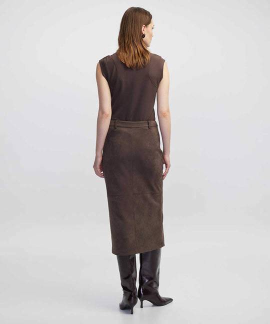 Suede-Effect Midi Skirt