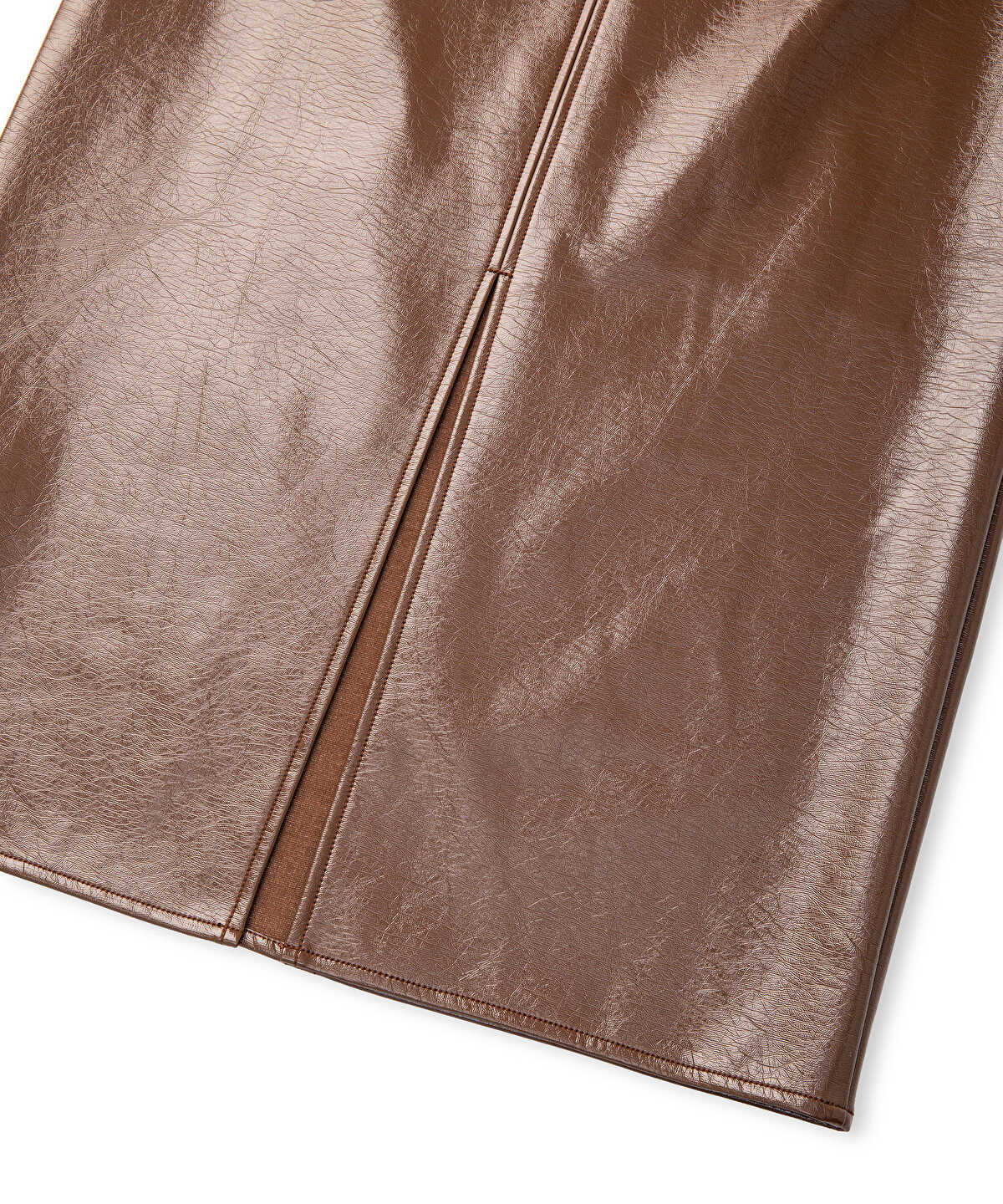 Zoomed Faux Patent Leather Midi Skirt