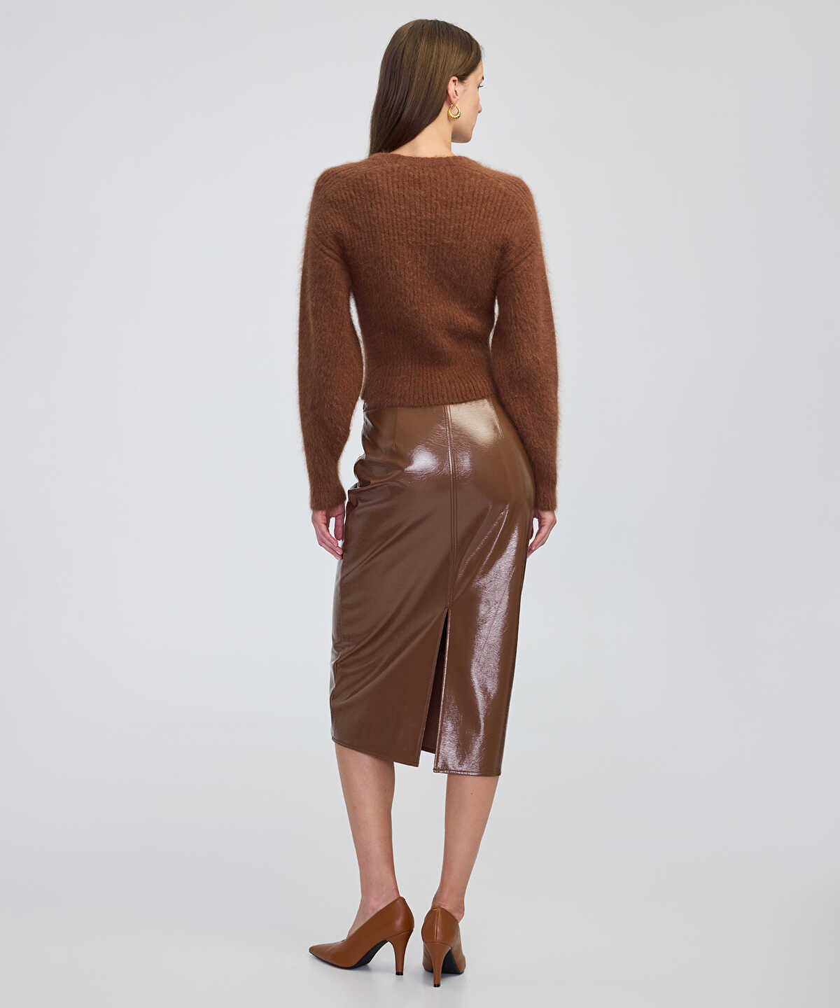 Faux Patent Leather Midi Skirt