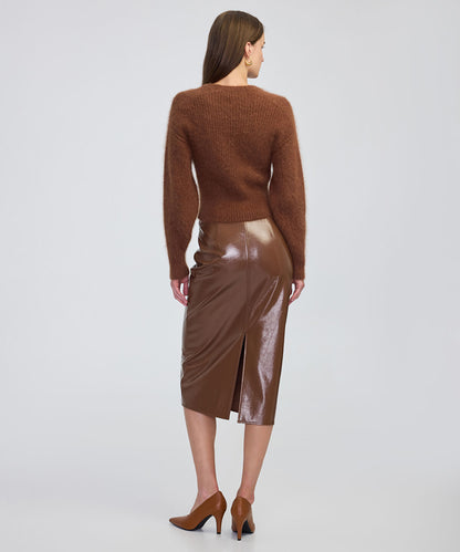 Faux Patent Leather Midi Skirt