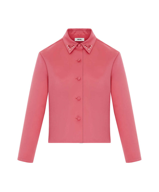 Cutout Jacket with Faux Pearl