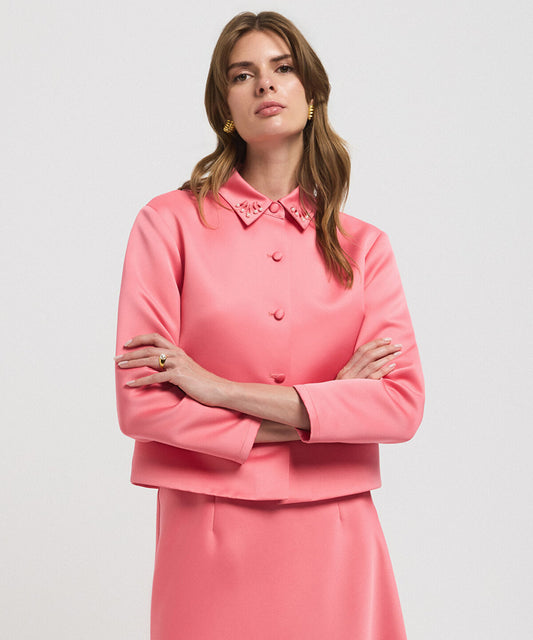 Cutout Jacket with Faux Pearl