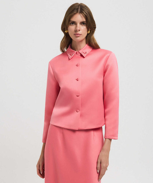 Cutout Jacket with Faux Pearl