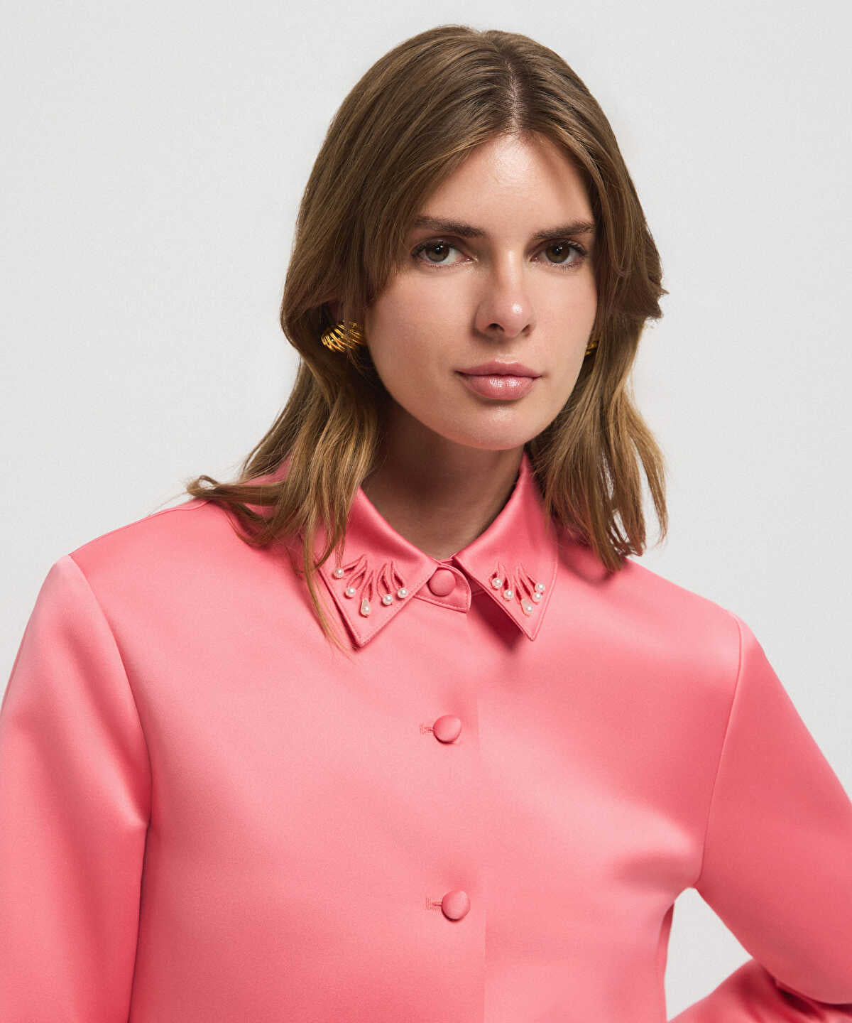 Zoomed Cutout Jacket with Faux Pearl