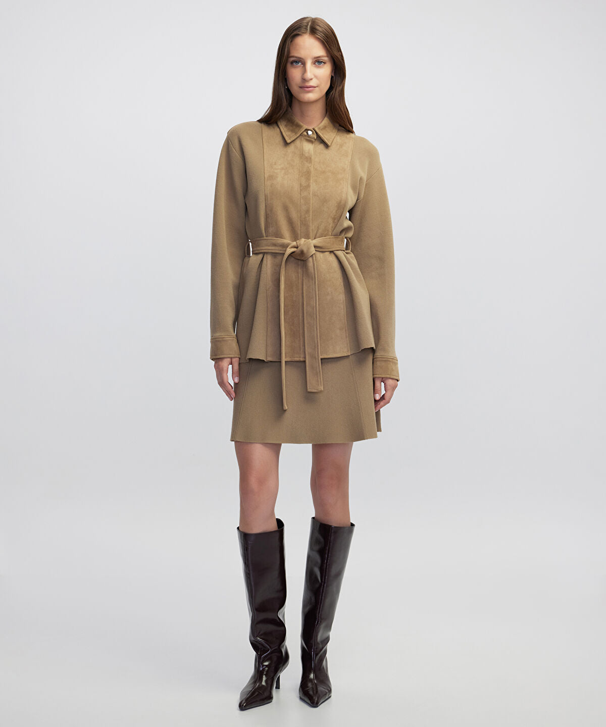 Zoomed Mixed Media Belted Jacket