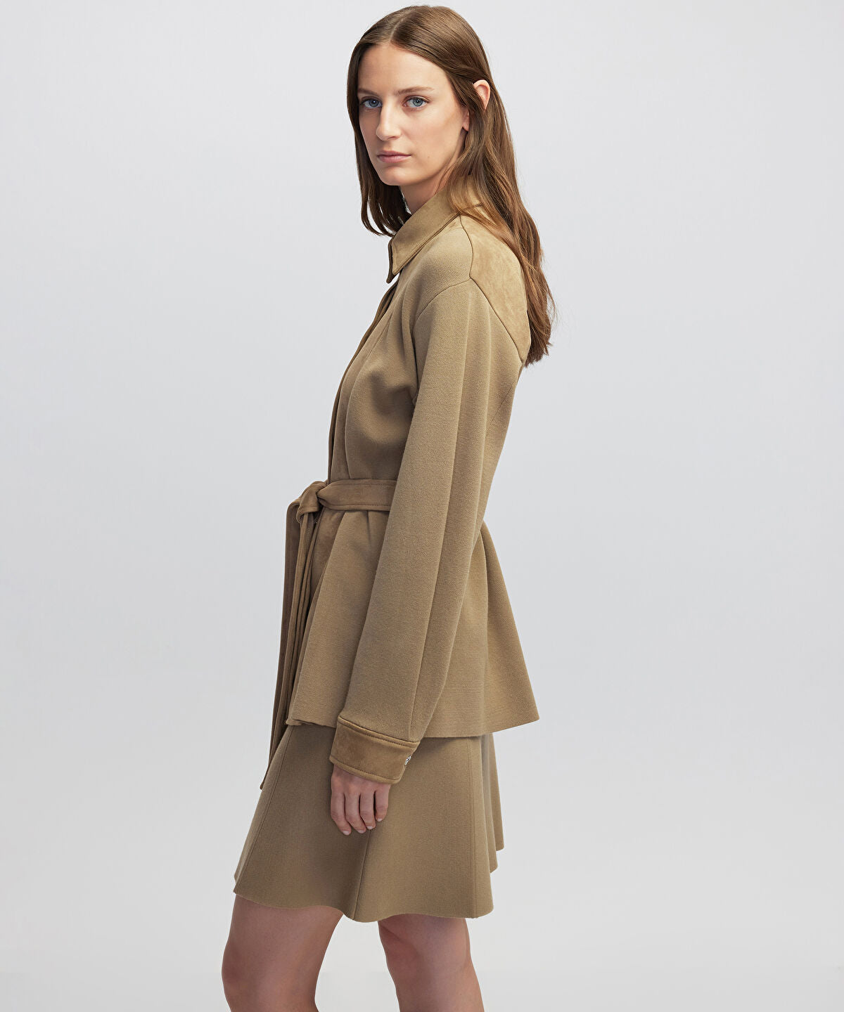 Zoomed Mixed Media Belted Jacket