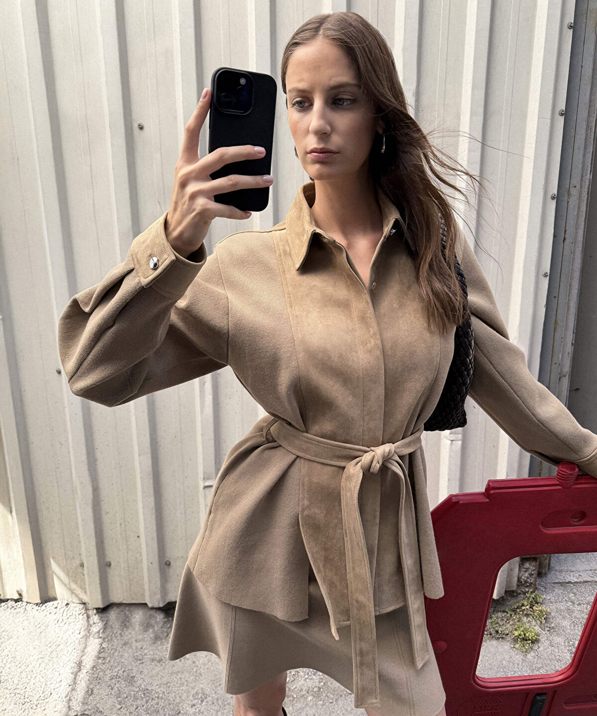 Zoomed Mixed Media Belted Jacket