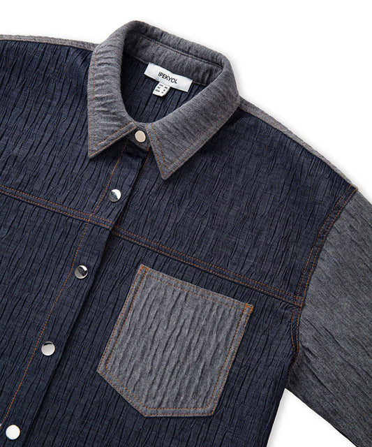 Color-Block Crushed Textured Jacket