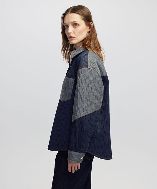 Color-Block Crushed Textured Jacket