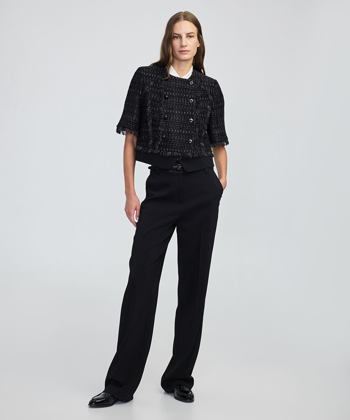 Zoomed Fringe-Trim Textured Jacket