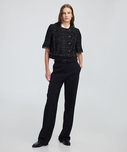 Fringe-Trim Textured Jacket
