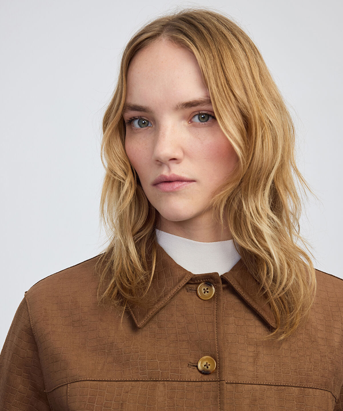 Zoomed Croc-Effect Faux Suede Jacket