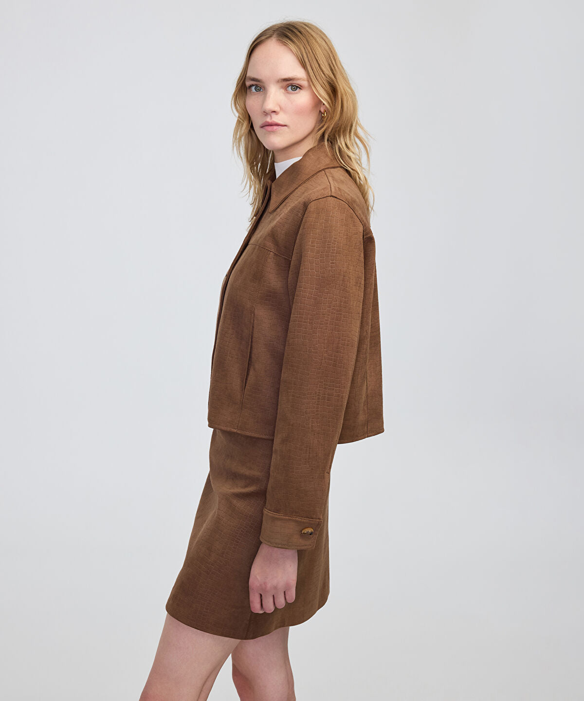 Zoomed Croc-Effect Faux Suede Jacket
