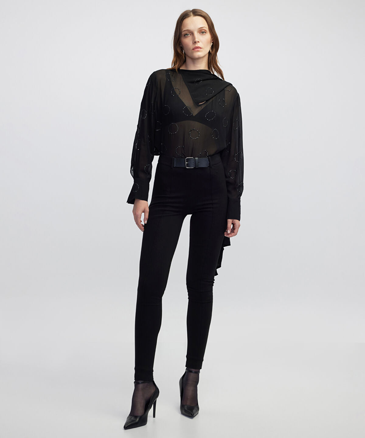 Zoomed Rhinestone Chiffon Blouse