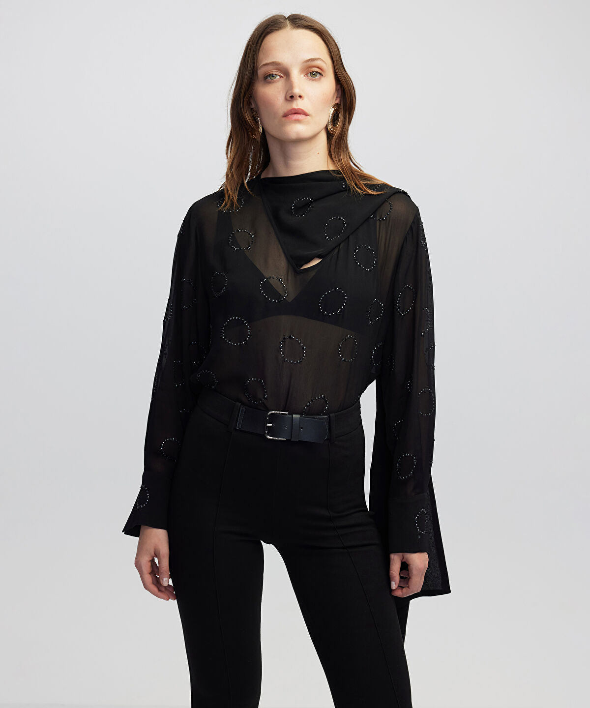 Zoomed Rhinestone Chiffon Blouse