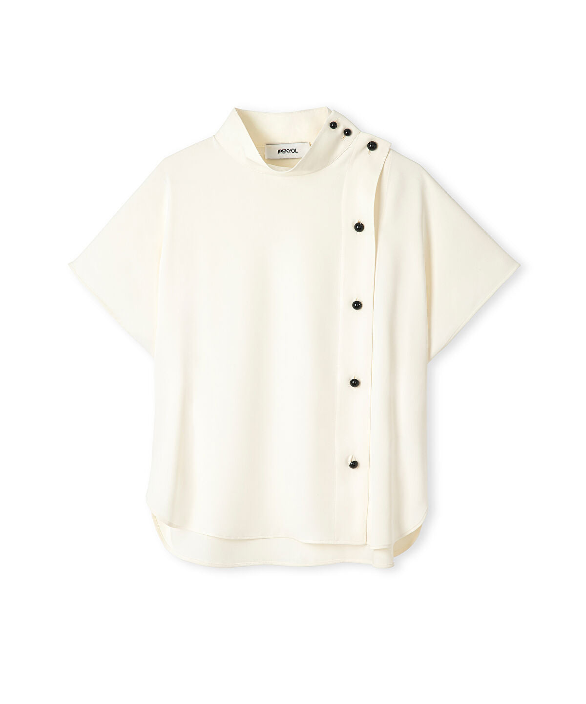 Zoomed High-Neck Blouse with Contrast Buttons