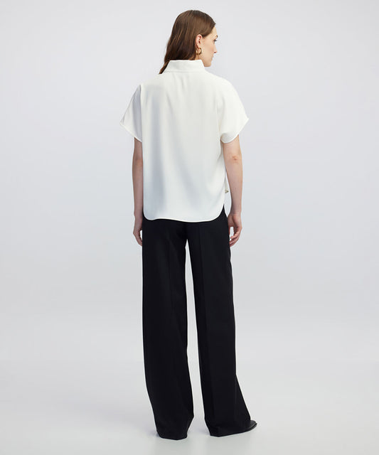 High-Neck Blouse with Contrast Buttons