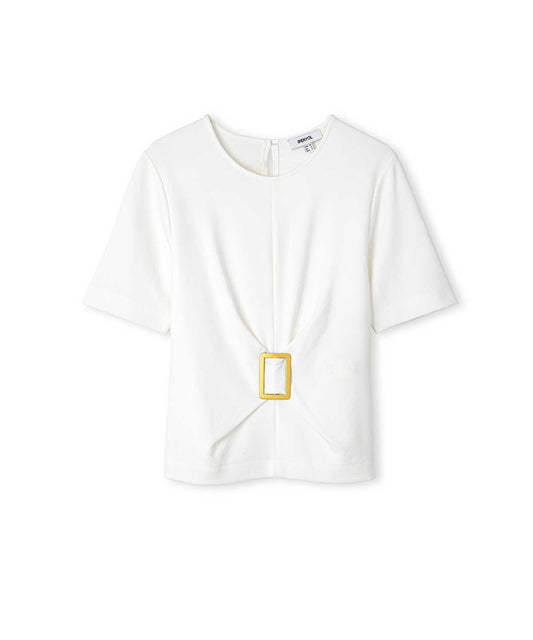 Short Sleeve Blouse with Buckle