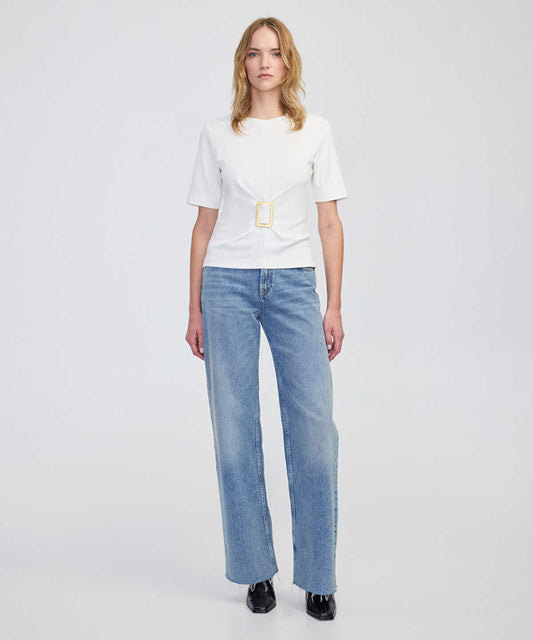 Short Sleeve Blouse with Buckle