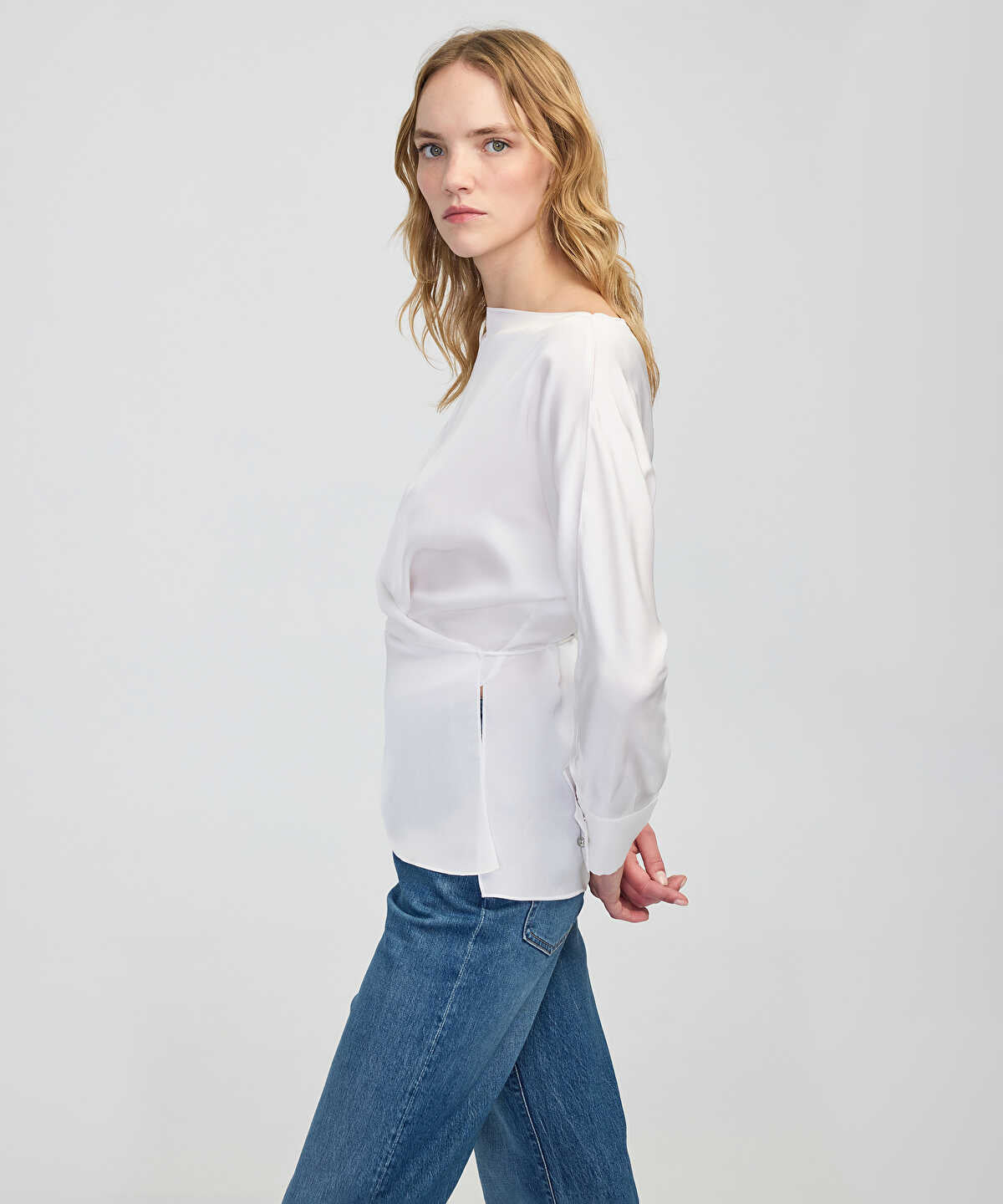 Zoomed Satin-Effect Wrap Blouse