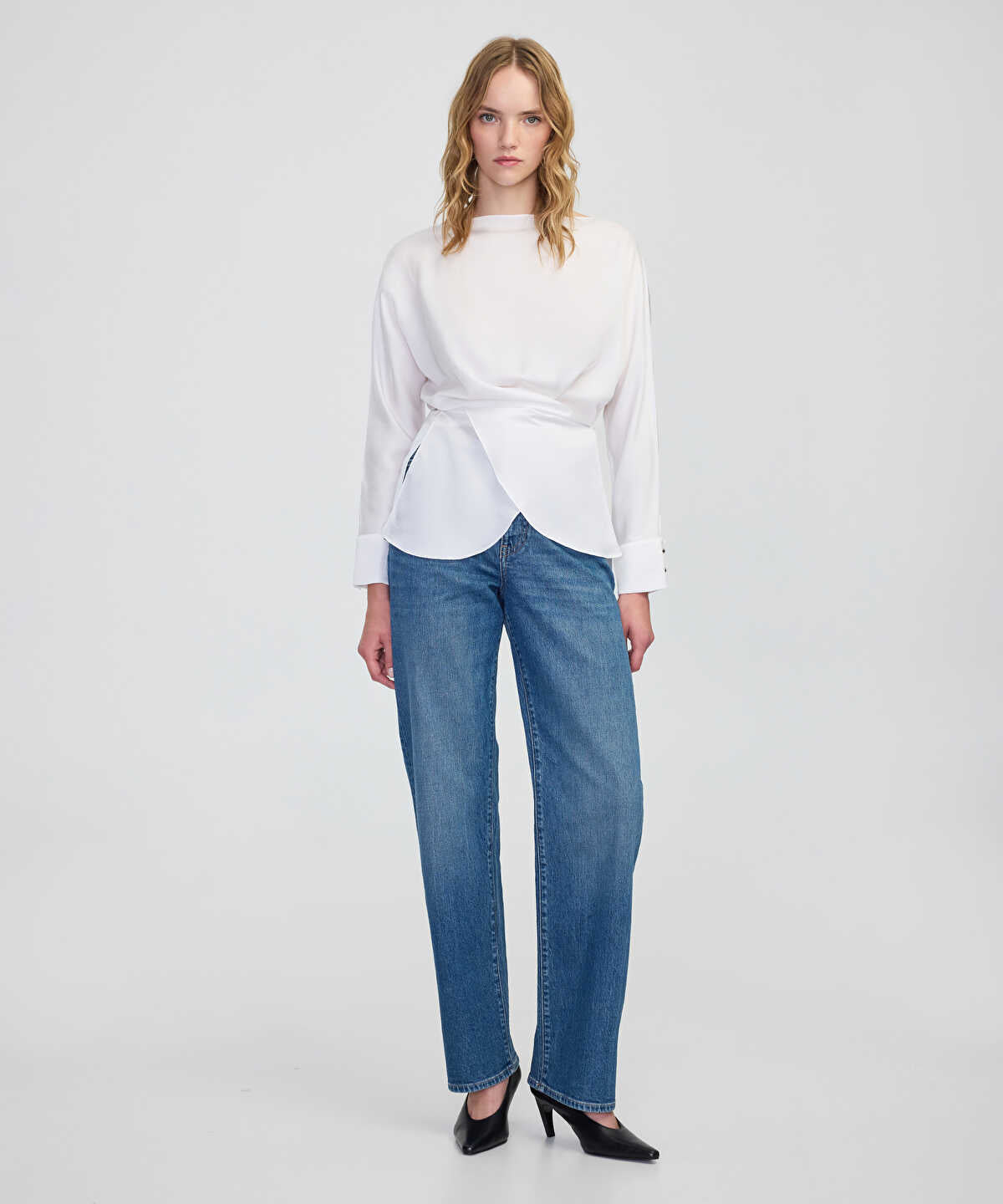 Satin-Effect Wrap Blouse