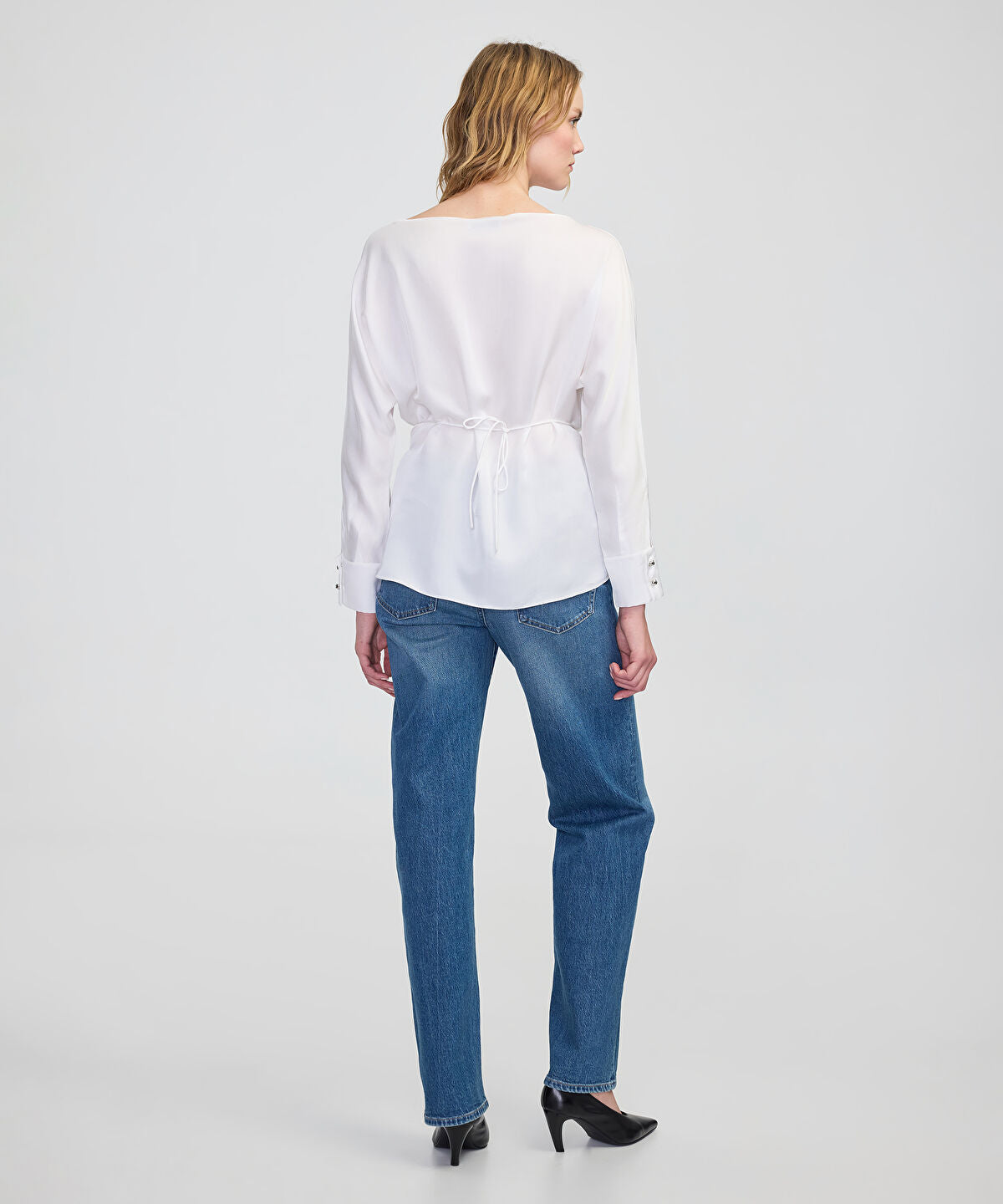 Zoomed Satin-Effect Wrap Blouse