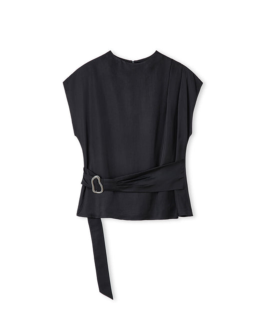 Satin-Effect Belted Blouse