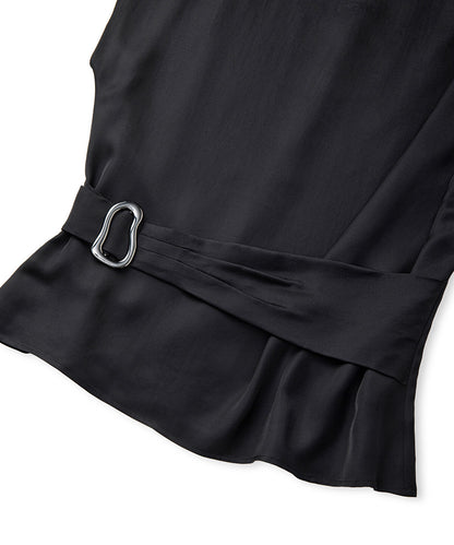 Satin-Effect Belted Blouse