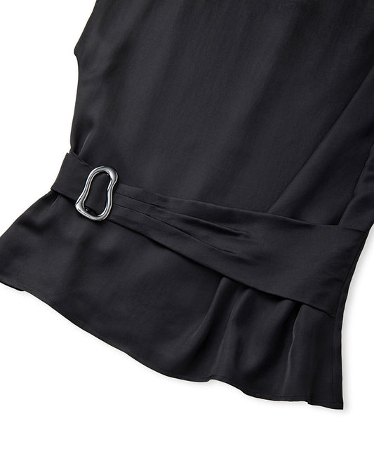 Satin-Effect Belted Blouse