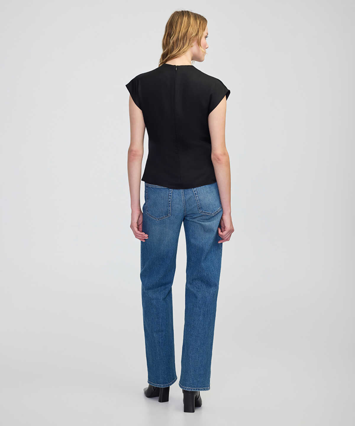 Zoomed Satin-Effect Belted Blouse