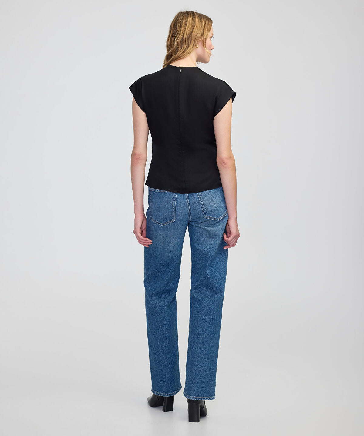 Zoomed Satin-Effect Belted Blouse