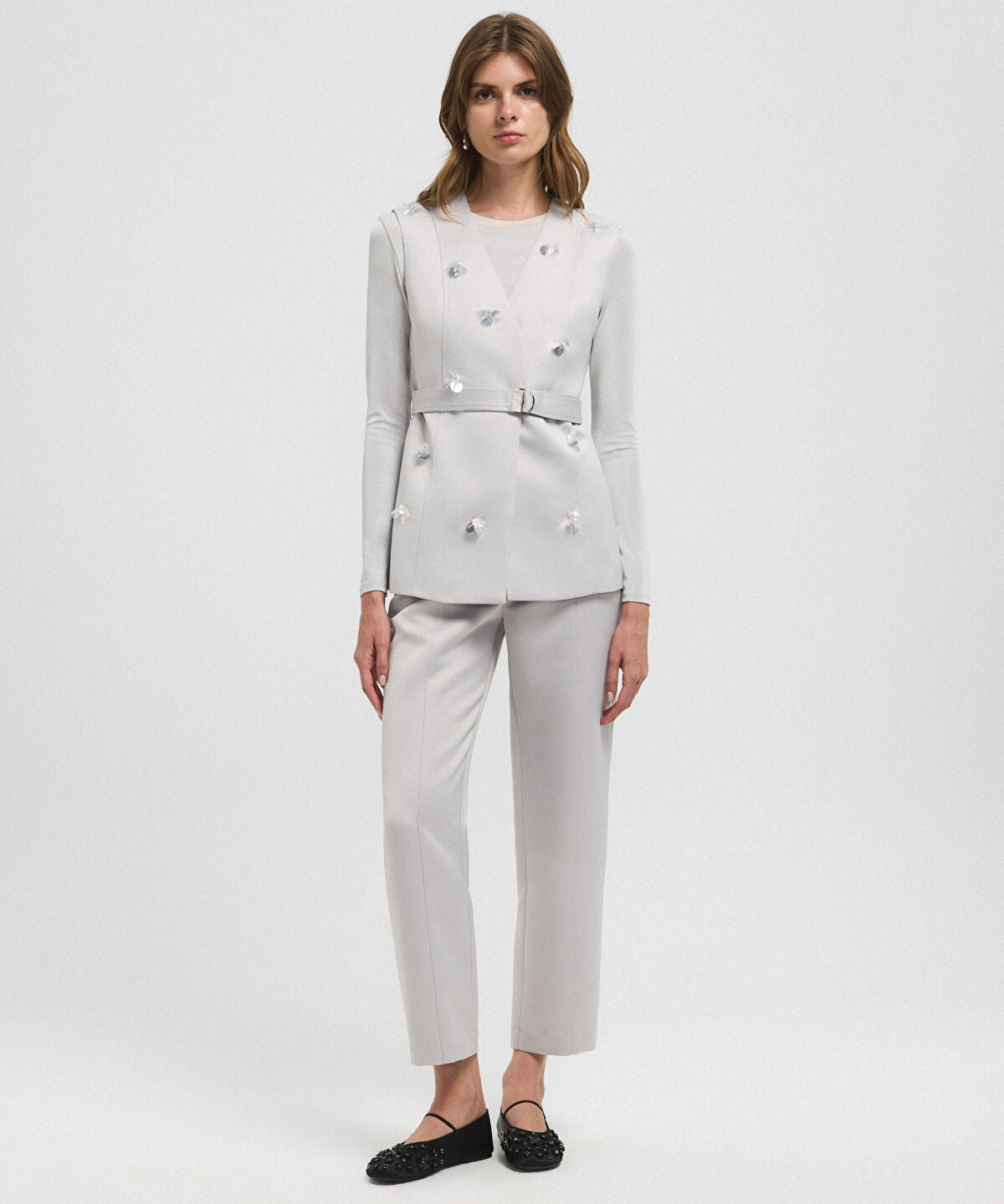 Zoomed Embroidered Belted Vest