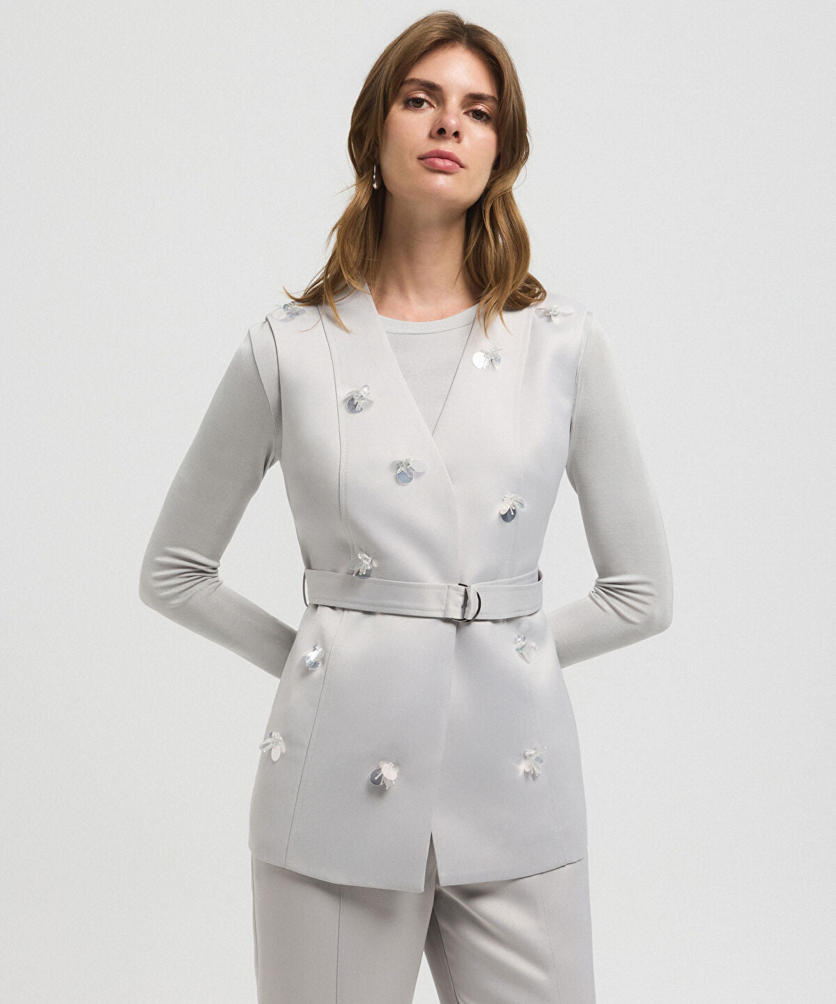 Zoomed Embroidered Belted Vest