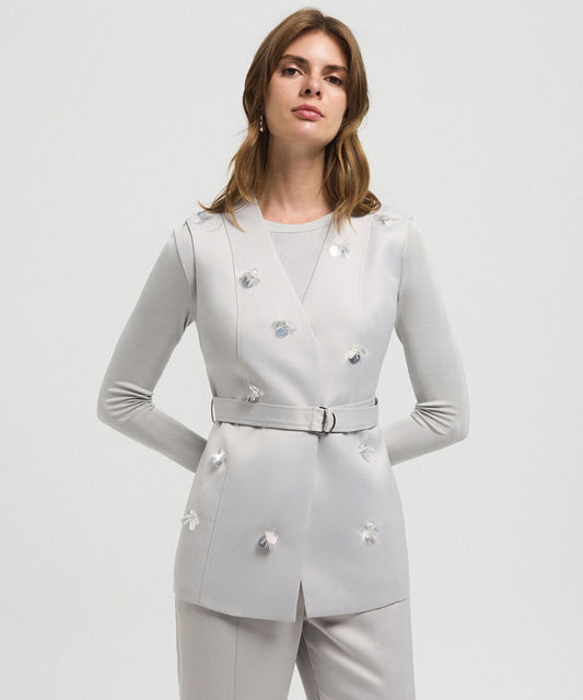 Embroidered Belted Vest