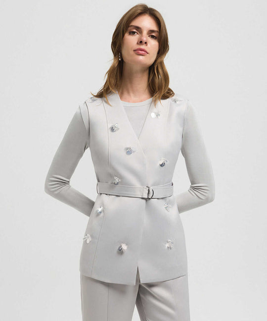 Embroidered Belted Vest