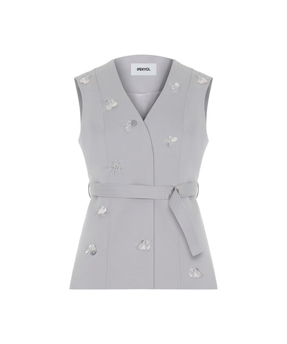 Embroidered Belted Vest
