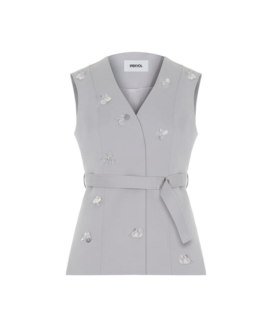 Embroidered Belted Vest