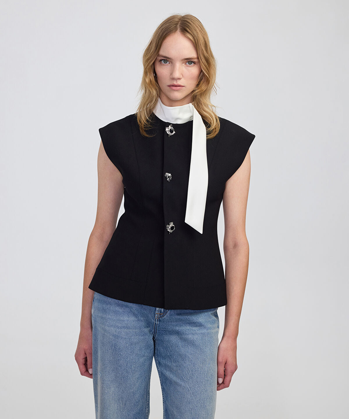Zoomed Jewel-Button Color-Block Vest