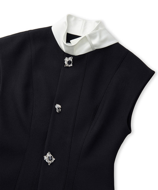 Jewel-Button Color-Block Vest