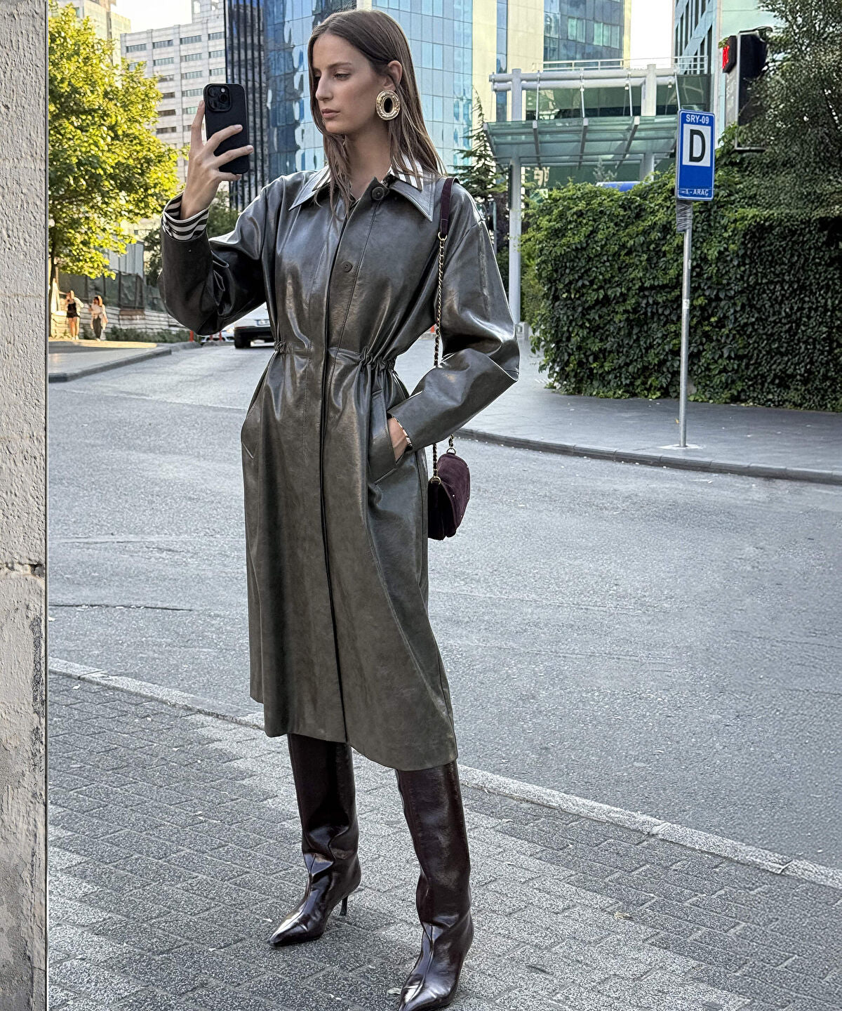 Zoomed Leather-Effect Coat