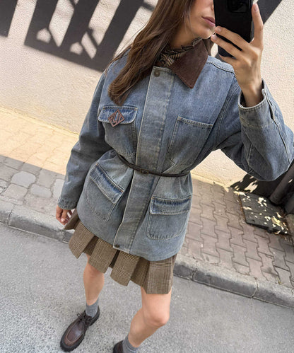 Velvet Collar Denim Coat