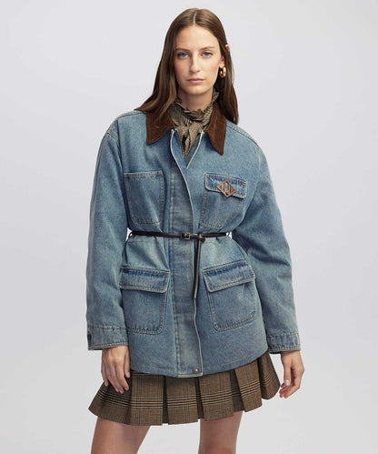 Velvet Collar Denim Coat