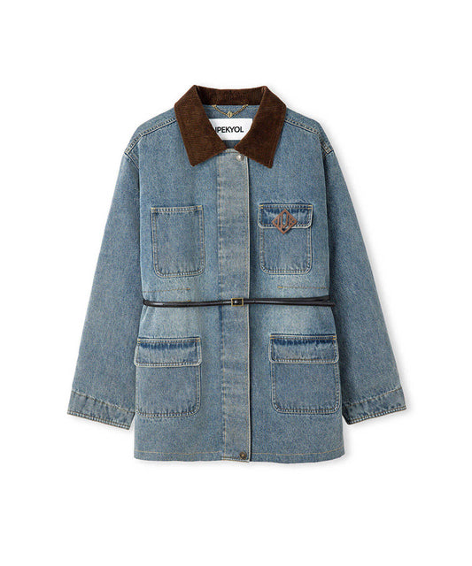 Velvet Collar Denim Coat