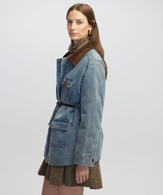 Velvet Collar Denim Coat