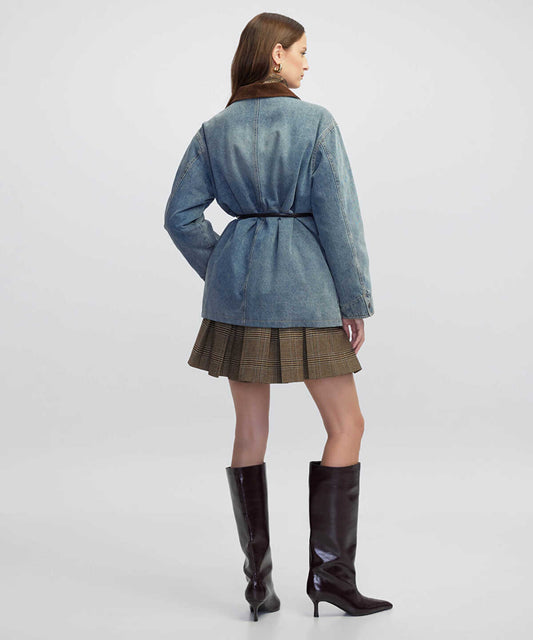 Velvet Collar Denim Coat