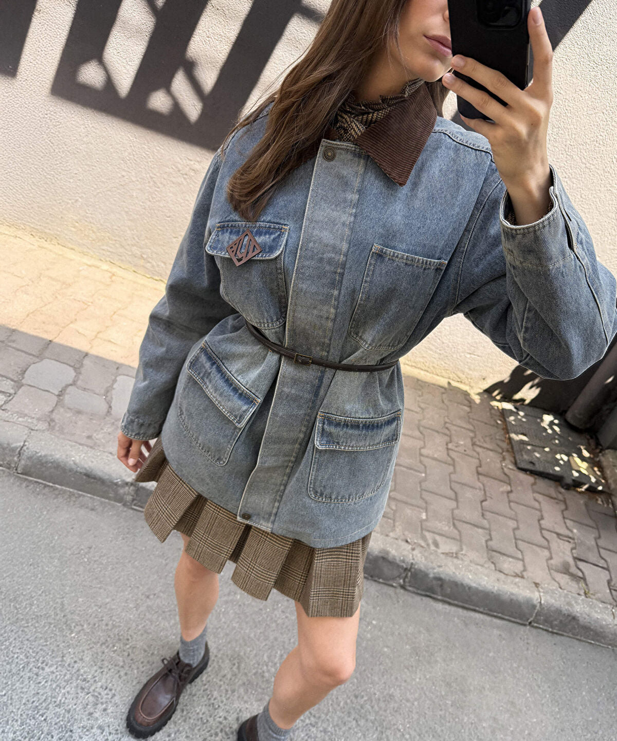 Velvet Collar Denim Coat