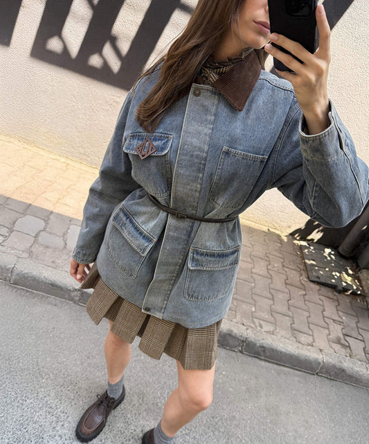 Velvet Collar Denim Coat