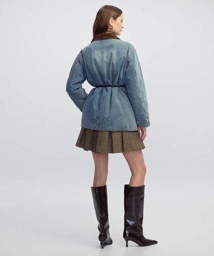 Velvet Collar Denim Coat