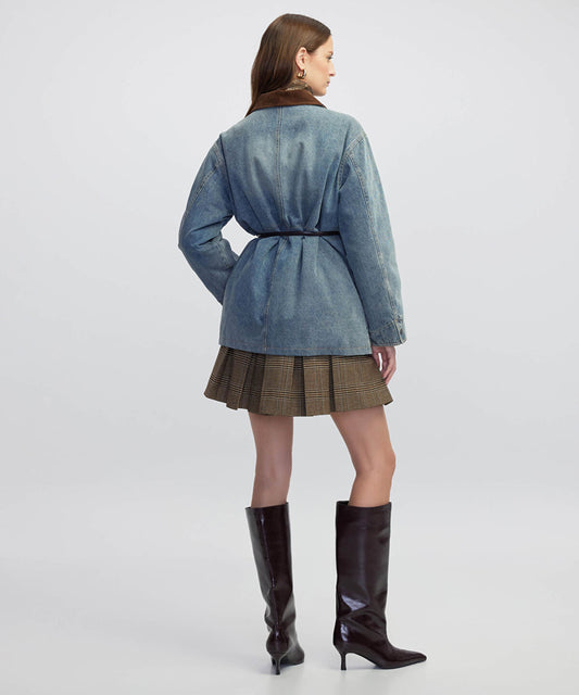 Velvet Collar Denim Coat